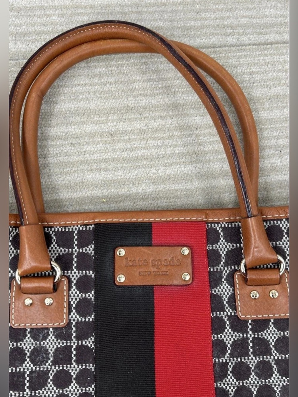 kate spade Black, Red & Tan Jacquard Stripe Tote - Picture 2 of 15